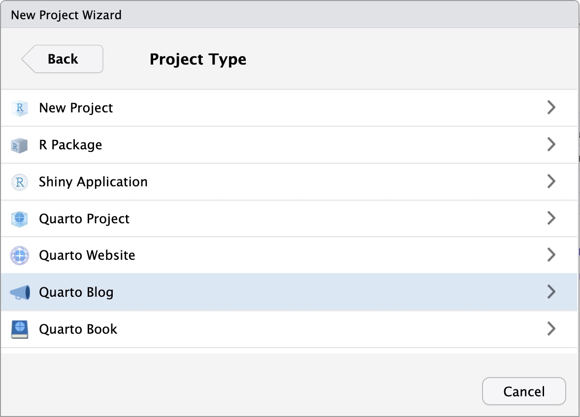 Figure 5: Click on “Quarto Blog”